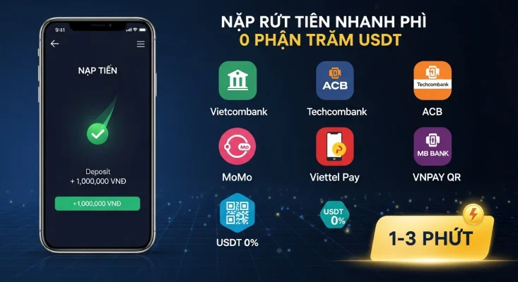 Nạp rút tiền 8XBET qua ngân hàng, MoMo, Viettel Pay, USDT với tốc độ 1-3 phút